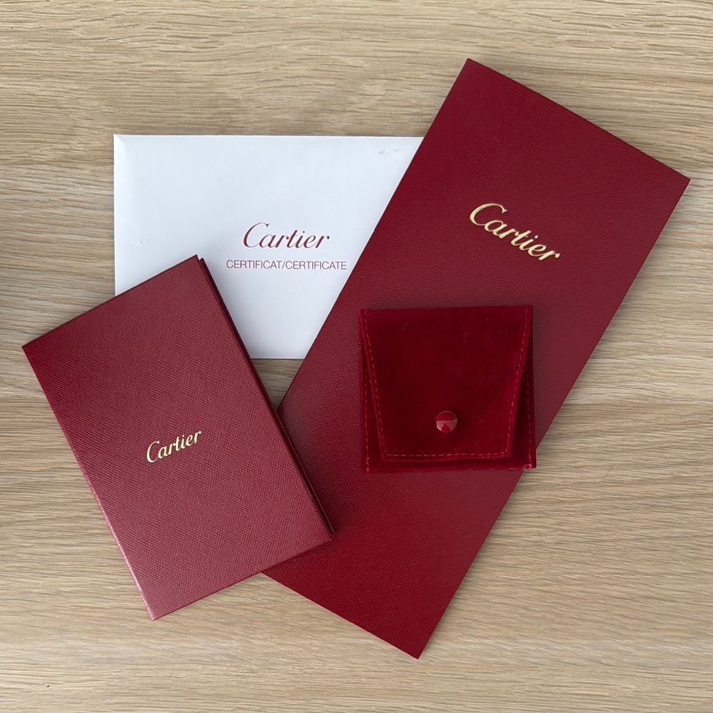 White Gold Love Ring Small size 7 Cartier Red Document and Pouch Set